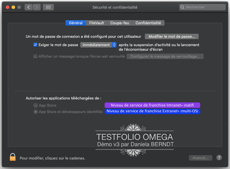  Paramètres macOS+ (Testfolio Oméga v3.0/2020+). 