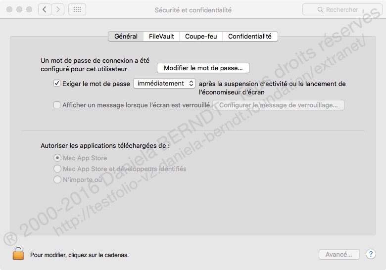  Paramètres Mac OS X El Capitan (Testfolio Oméga v1.0/2016+). 